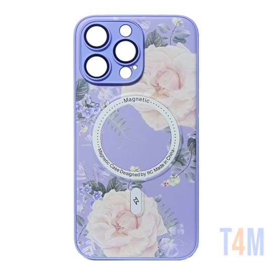 Flower Design Magnetic Case for Apple iPhone 13 Pro Max Purple